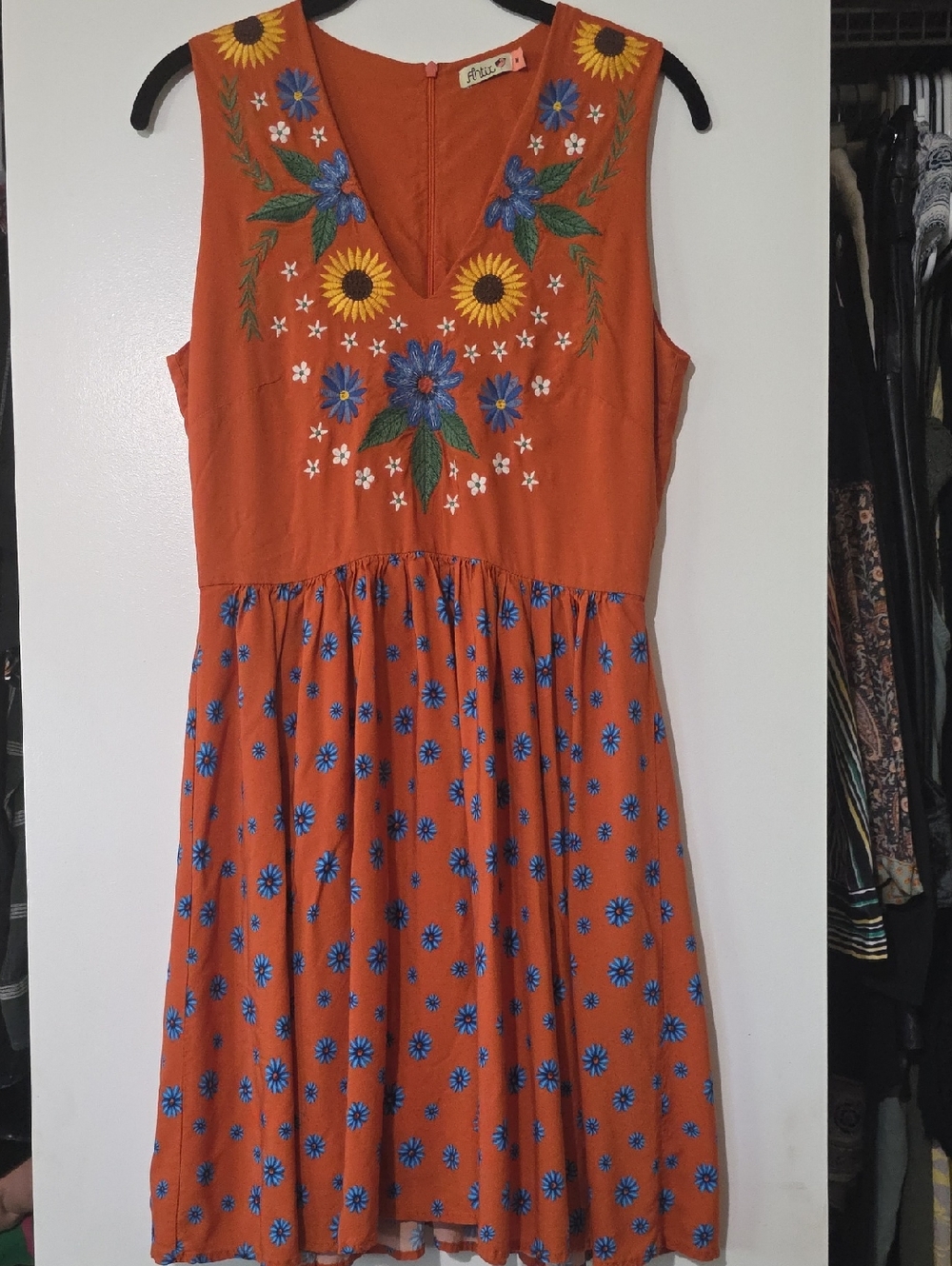 Rust Orange Floral Dress